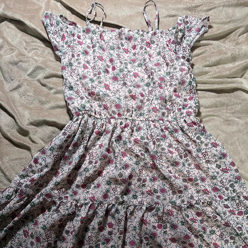Girls pink floral print off-the-shoulder mini dress size 16